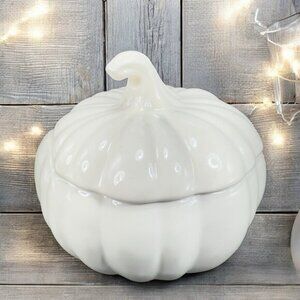 Home Interiors Stoneware Ceramic Pumpkin Shape Canister Cookie Jar Container
